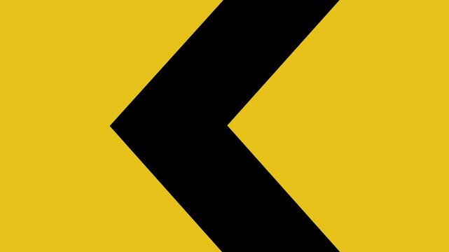 moving left chevron arrows for sharp bend in road automobile racing sign animated construction roadworks barrier yellow and black scrolling hazard markings warning animation 4K