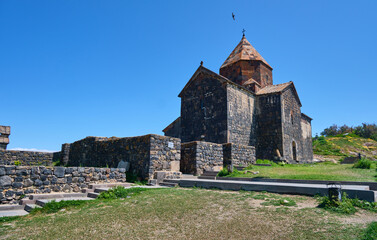 view of Sevanavank monastery on the lake, armenia