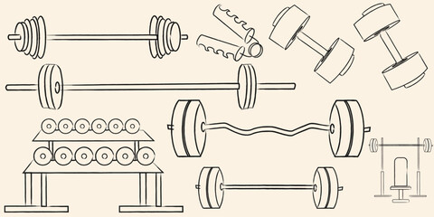 gym assets line art vector
