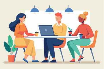 Business team working together at a table in a cafe