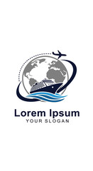 Global Travel and Transportation Logo with Ship and Airplane.