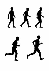 Man walking and running motion sequence silhouette collection.
