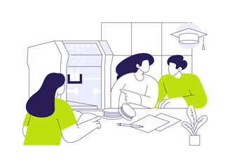 3D printing in education abstract concept vector illustration.
