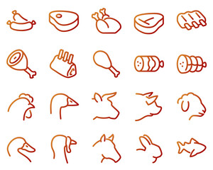 Simple set of meat vector icons. Contains icons such as pork, beef, goose, rabbit, duck, horse, turkey, fish and more.	