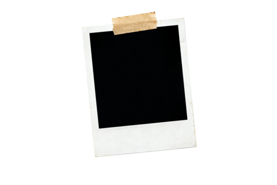 Vintage instant film frame with tape, blank for your picture. Isolated on transparent background design.