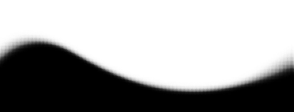 Halftone border website. Drop separator effect. Wave black gradient dot divider. Pixel graphic frame. Half tone png illustration