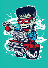 A lively character wielding a remote control car, bursting with excitement and energy, embodying the thrill of racing and playful adventures in a cartoonish style.