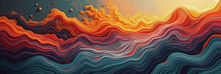 Vivid wavy lines blend warm and cool layers in flowing harmony