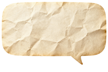 Vintage crumpled paper speech bubble with rich texture and message space isolated on transparent background