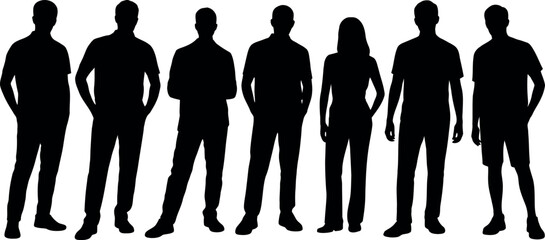 Diverse group silhouette standing together isolated on white background vector