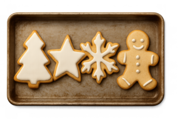Christmas cookies arranged on baking sheet, festive holiday treats for seasonal baking and celebrations, transparent background