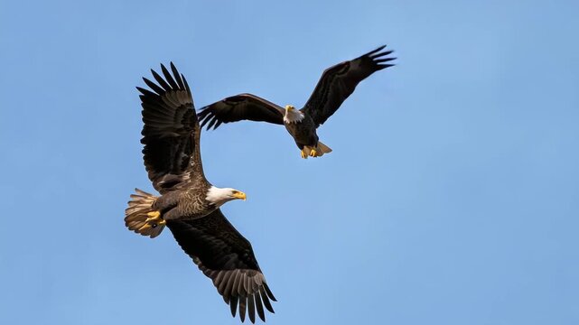 Majestic bald eagles soaring gracefully in clear blue sky dynamic flight freedom power nature