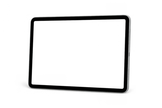 Tablet mockup with a blank, empty screen, perfect for presenting application designs, websites, or digital content. Transparent background