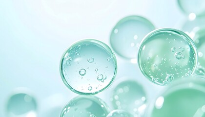 ゆらぎ肌を包み込むようなやさしいミントグリーンの美容カプセル　みずみずしい水滴　ジェネレーティブAI