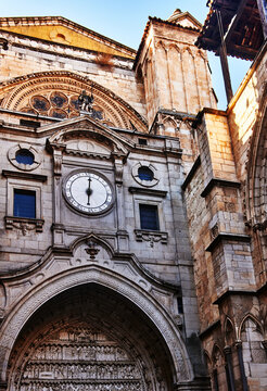 The Puerta del Reloj (Clock Gate) of the Primate Cathedral of Saint Mary of Toledo, located in Toledo, Spain, Europe 
