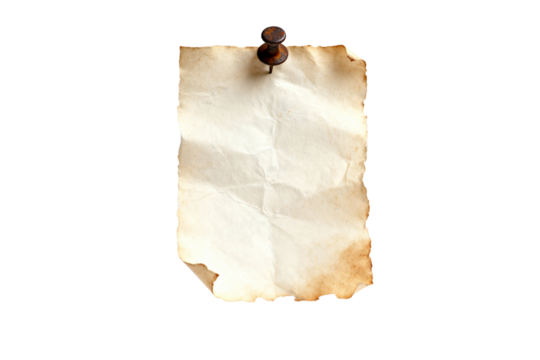 Pinned aged paper with burnt edges, isolated on transparent background for vintage design needs. - Powered by Adobe