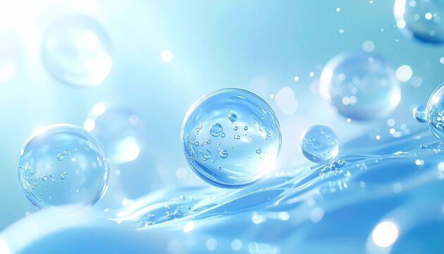 肌のうるおいをイメージした透明なスキンケア成分球体　ジェネレーティブAI