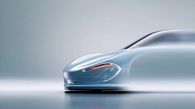 Futuristic blue sports car design with sleek aerodynamic lines and glowing headlights, showcasing innovative automotive engineering and modern aesthetics in a minimalist environment with copy space
