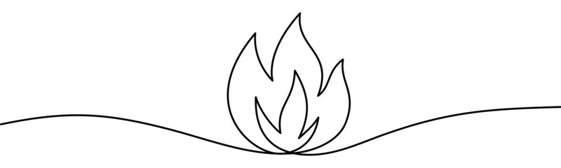 Campfire Flame, minimalist ecological and environmental concept symbol, continuous line design, isolated on transparent background, vector illustration