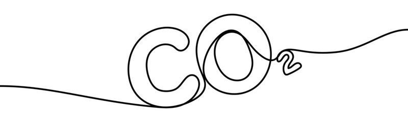 Word CO2, minimalist ecological and environmental concept symbol, continuous line design, isolated on transparent background, vector illustration
