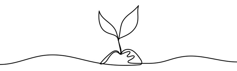 Plant Sprout growing from the Ground, continuous line design, isolated on transparent background, vector illustration