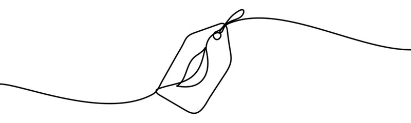 Clothing Tag with Plant Leaf, minimalist ecological and environmental concept symbol, continuous line design, isolated on transparent background, vector illustration