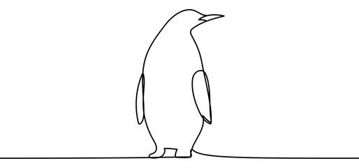 Penguin sign, minimalist ecological and environmental concept symbol, continuous line design, isolated on transparent background, vector illustration