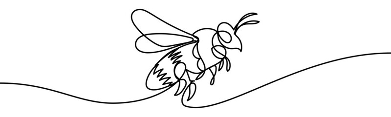 Bee sign, minimalist ecological and environmental concept symbol, continuous line design, isolated on transparent background, vector illustration