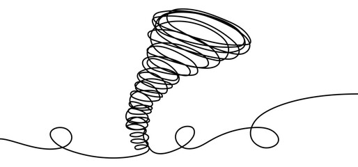 Tornado sign, minimalist ecological and environmental concept symbol, continuous line design, isolated on transparent background, vector illustration