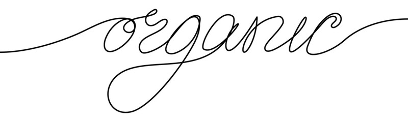 Word Organic sign, minimalist ecological and environmental concept symbol, continuous line design, isolated on transparent background, vector illustration