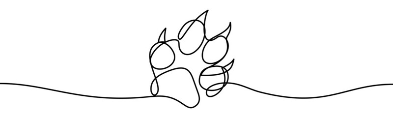 Wild Animal Paw Print, minimalist ecological and environmental concept symbol, continuous line design, isolated on transparent background, vector illustration