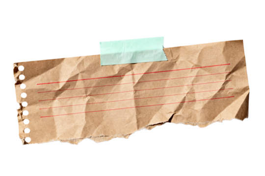 Crumpled brown paper texture with red lines and ripped edge, taped, a high-impact graphic resource