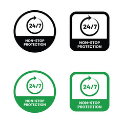 Non stop protection label or Non stop protection seal vector isolated. Non stop protection seal for websites, Non stop protection sign, logo, badge, icon, sticker, label, emblem, stamp, symbol. 