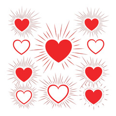 Heart with wings and rays vector art set vector