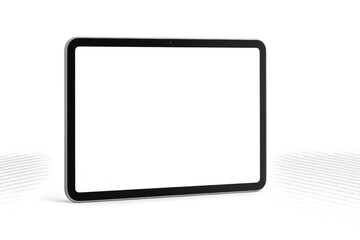 Tablet device mockup with transparent screen, modern digital technology display showing shadows on ground, transparent background