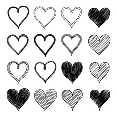Heart doodle set love symbol sketch abstract emotion pattern design vector