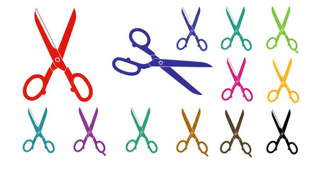 Collection of colorful scissors simple flat vector illustration isolated on white background for graphic design and cutting concep