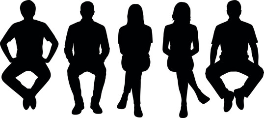 Silhouette of diverse seated people in various poses and interactions