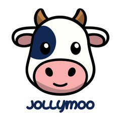 Cute Cartoon Cow Face Cow Head Vector Art title jolly moo Stylized Animal Head with Black Eye Patch and Pink Nose Funny Playful Design for Children’s Stickers, Farm Themed Graphics, and Branding