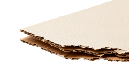 Ripped corrugated cardboard with layered texture detail for packaging design isolated on transparent background