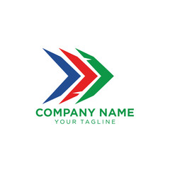 A modern logo design featuring three colorful arrows pointing to the right, symbolizing progress and direction.
