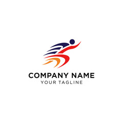 Dynamic abstract logo featuring a person in motion with speed lines, suitable for a company brand.