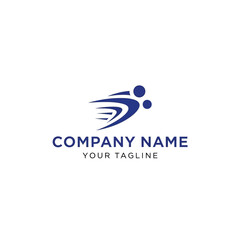Modern blue logo design featuring two abstract figures in dynamic motion with speed swooshes, suitable for a corporate brand identity.
