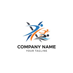 Abstract logo featuring dynamic figures in motion, symbolizing sports and achievement.