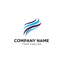 Abstract wavy lines logo design in blue and purple with company name and tagline placeholder.