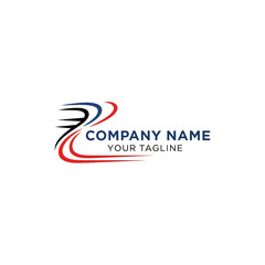 Abstract swoosh logo design with dynamic red, blue, and black lines for a modern company identity.
