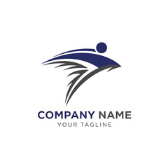 Modern abstract logo of a stylized human figure in swift motion with wing-like swooshes.