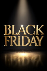 Stylish Black Friday background with metallic golden text and subtle lighting effects. Perfect for fashion brands, online stores, or luxury sale campaigns