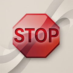 Minimalist STOP sign design, glossy finish, abstract background, modern concept, copy space