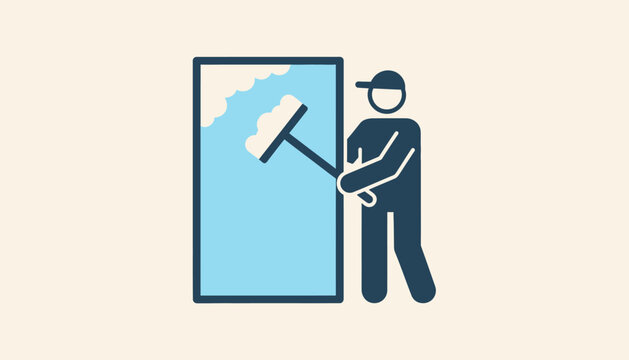 An individual cleaning glass windows using a squeegee to ensure a streakfree shine.